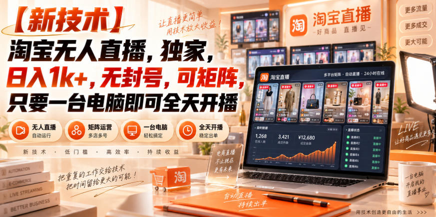 【独家新技术】淘宝无人直播，日入1k+，无封号，可矩阵，只要一台电脑即可全天开播【揭秘】-我爱发帖