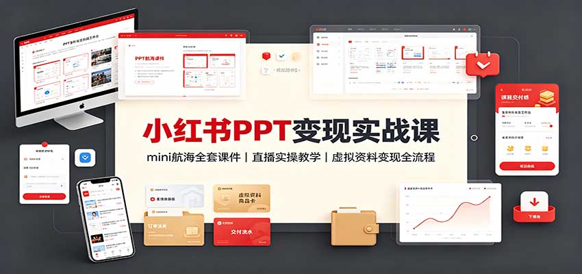 小红书PPT变现实战课：mini航海全套课件+直播实操教学，虚拟资料变现全流程-我爱发帖