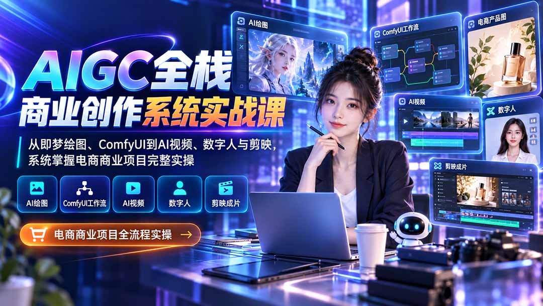 AIGC全栈商业创作系统实战课：从即梦绘图、ComfyUI到AI视频、数字人与剪映，系统掌握电商商业项目完整实操-我爱发帖
