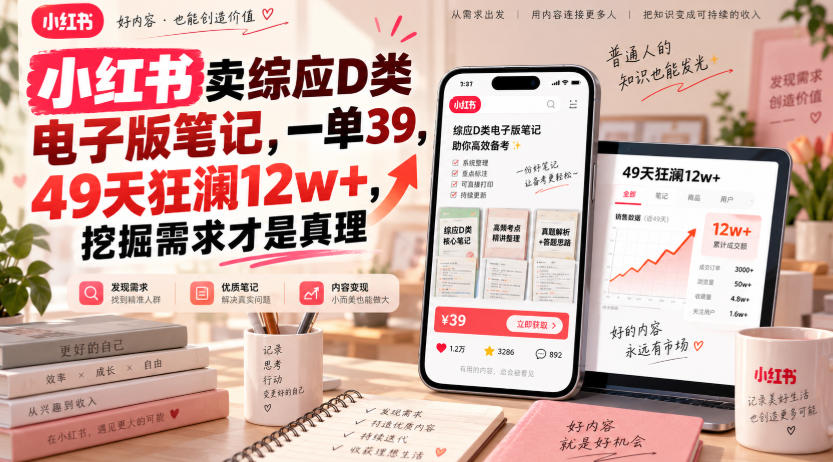 小红书卖综应D类电子版笔记，一单39，49天狂澜12w+，挖掘需求才是真理-我爱发帖