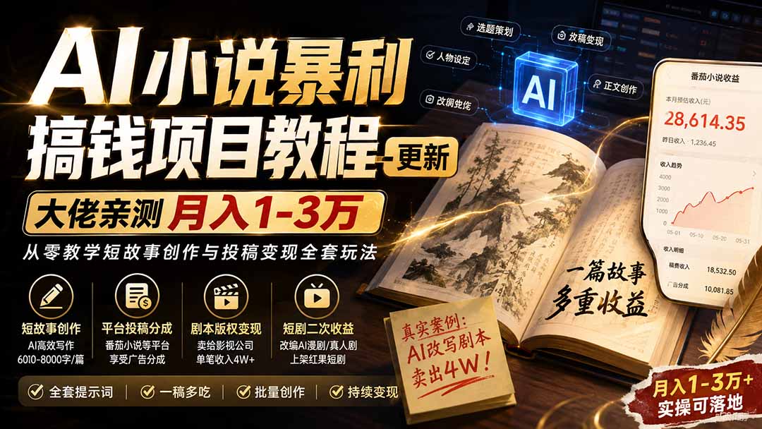 AI小说短故事暴利搞钱项目教程-更新,大佬亲测月入1-3万,从零教学短故事创作与投稿变现全套玩法-我爱发帖