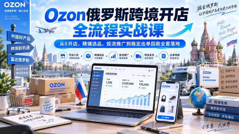 Ozon俄罗斯跨境开店全流程实战课|从0开店、精铺选品、投流推广到稳定出单回款全套落地-旺仔资源库