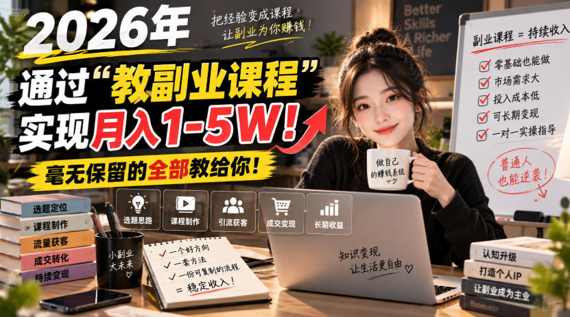 2026年通过“教副业课程”实现月入1-5W！毫无保留的全部教给你！【揭秘】-我爱发帖