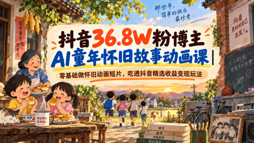 抖音36.8W粉博主AI童年怀旧故事动画课｜零基础做怀旧动画短片，吃透抖音精选收益变现玩法-我爱发帖