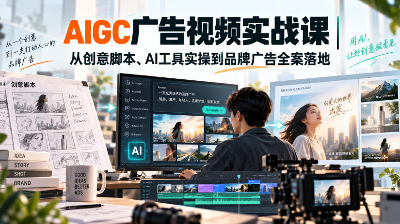 AIGC广告视频实战课｜从创意脚本、AI工具实操到品牌广告全案落地-知梦网创