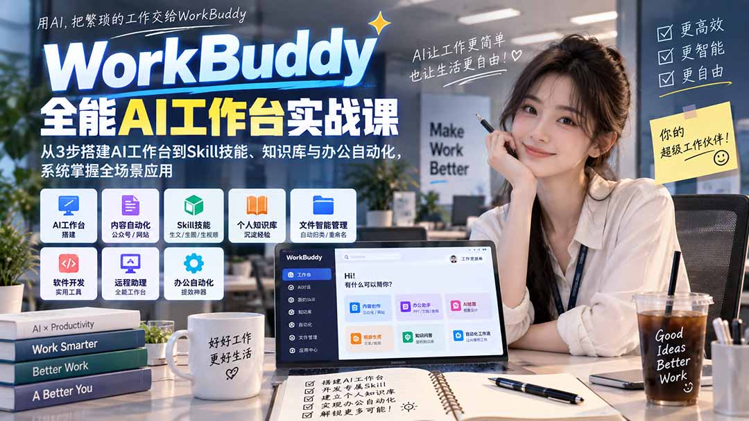 WorkBuddy全能AI工作台实战课:从3步搭建AI工作台到Skill技能、知识库与办公自动化,系统掌握全场景应用-我爱发帖