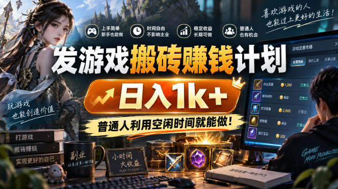 发游戏搬砖賺钱计划，日入1k+，普通人利用空闲时间就能做！【揭秘】-吾爱自习网