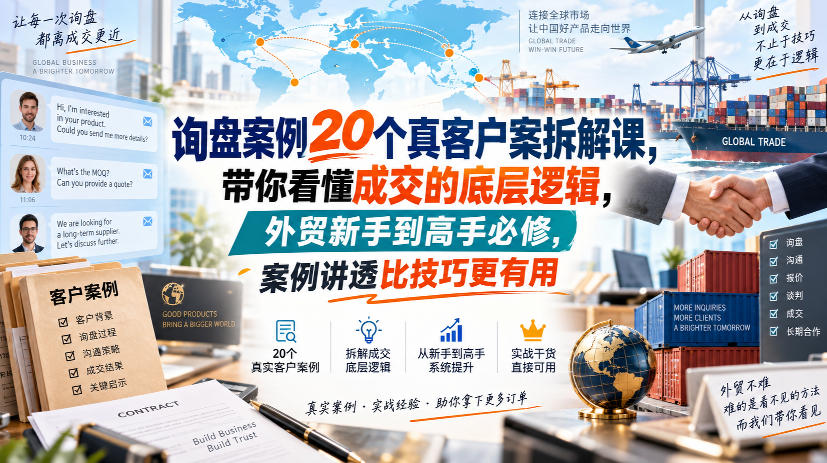询盘案例20个真客户案拆解课,带你看懂成交的底层逻辑,外贸新手到高手必修,案例讲透比技巧更有用-网赚项目平台