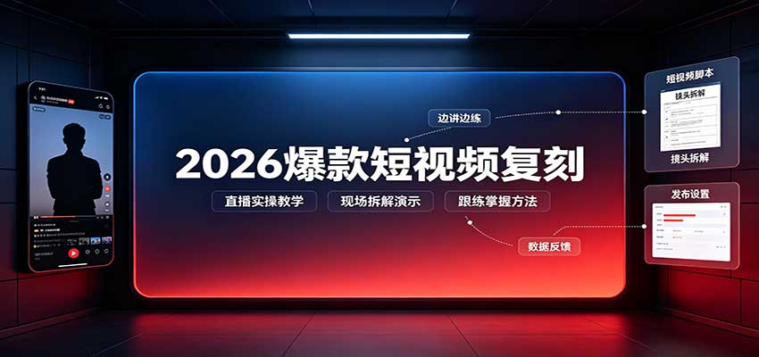 2026爆款短视频复刻：直播实操教学，配套文字文档掌握全流程-吾爱自习网