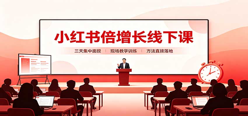 小红书倍增长线下课：三天集中面授，拆解选品、素材制作与起号全链路汇通分享-分享轻创项目-网络创业-项目实操-兼职-网赚-副业-抖音-快手-小红书-闲鱼-视频号-直播-短视频-中视频-带货-短剧-游戏搬砖-引流等教程课程分享汇通分享