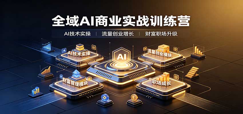 全域AI商业实战训练营:涵盖AI技术实操、流量创业、财富管理与职场成长全体系内容-我爱发帖