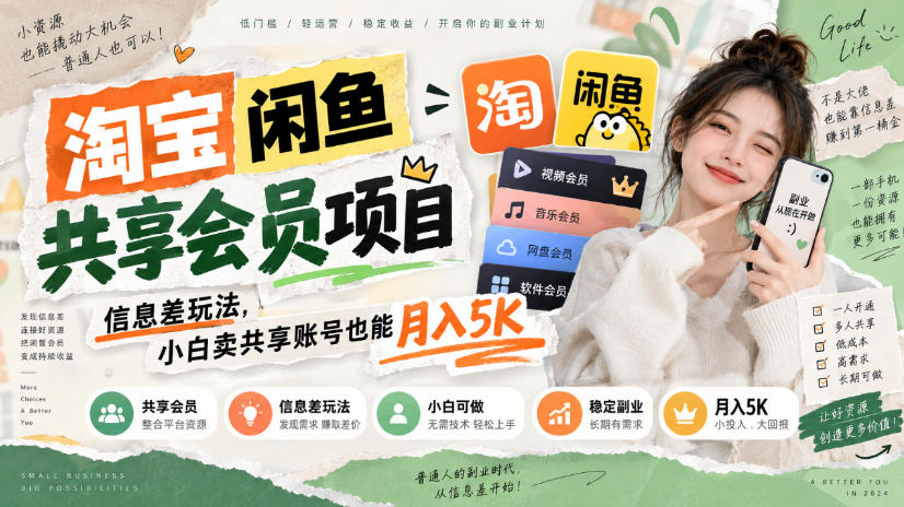 淘宝闲鱼共享会员项目,信息差玩法,小白卖共享账号也能月入5K采购|汽车产业|汽车配件|机加工企业家交流社群中心