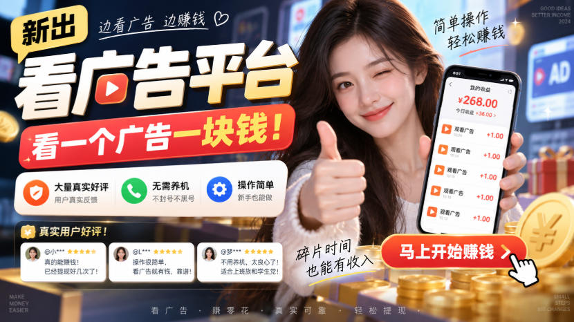 新出看广告平台,看一个广告一块钱,大量真实好评!无需养机、不会黑号,操作简单【揭秘】-我爱发帖