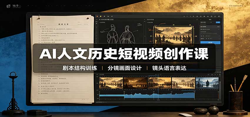 AI人文历史短视频创作课:赛道对标、剧本分镜制图,掌握视频完整产出流程-我爱发帖