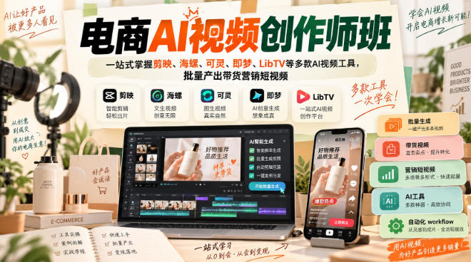 电商AI视频创作师班，一站式掌握剪映、海螺、可灵、即梦、LibTV等多款AI视频工具，批量产出带货营销短视频-我爱发帖