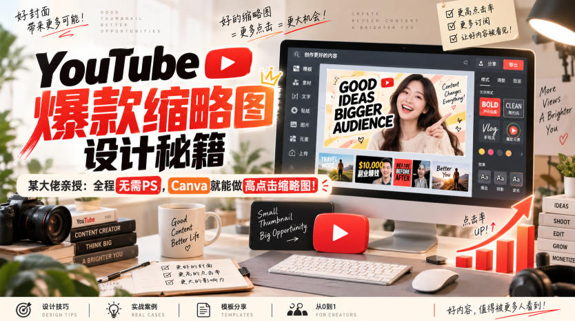 YouTube爆款缩略图设计秘籍,某油管大佬(610万订阅者)亲授,全程无需PS,Canva就能做高点击缩略图!【原创双语字幕】