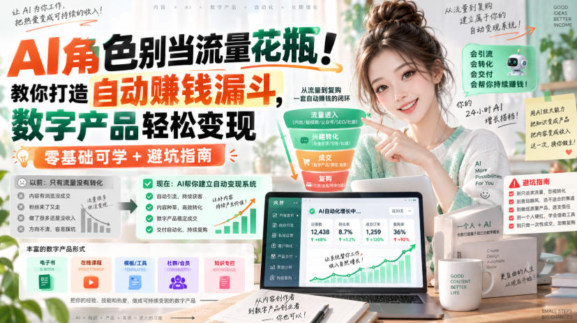 AI角色别当流量花瓶！教你打造自动賺钱漏斗，数字产品轻松变现(零基础可学+避坑指南)【原创双语字幕】