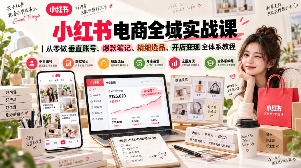 小红书电商全域实战课｜从零做垂直账号、爆款笔记、精细选品、开店变现全体系教程｜焦圣希 18818568866