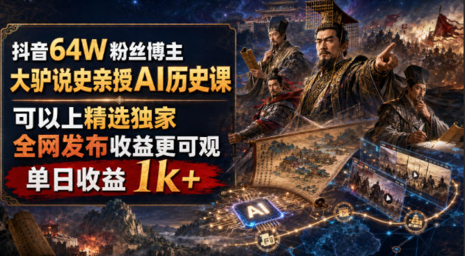 抖音64W粉丝博主大驴说史亲授AI历史课,可以上精选独家,全网发布收益更可观,单日收益1k+(更新)-我爱发帖