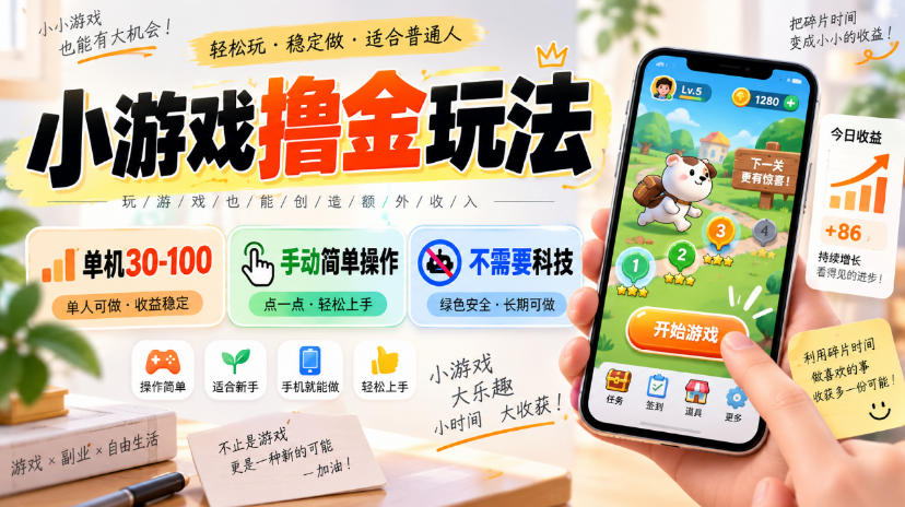 小游戏撸金玩法，单机30-100，手动简单操作，不需要科技-我爱发帖