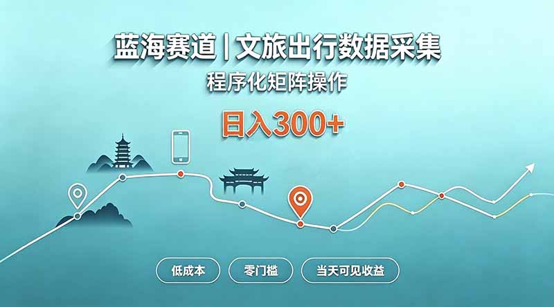 蓝海赛道 文旅出行数据采集 程序化矩阵操作 低成本 零门槛 当天可见收益 日入300+-吾爱自习网
