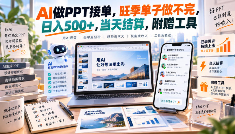AI做PPT接单，旺季单子做不完，日入500+，当天结算，附赠工具【揭秘】-我爱发帖