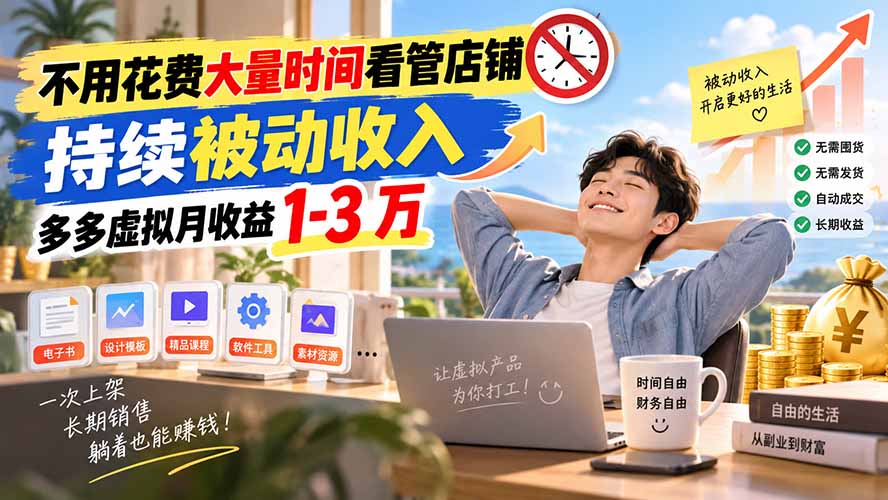 不用花费大量时间看管店铺，持续被动收入，多多虚拟月收益 1-3 万｜焦圣希 18818568866
