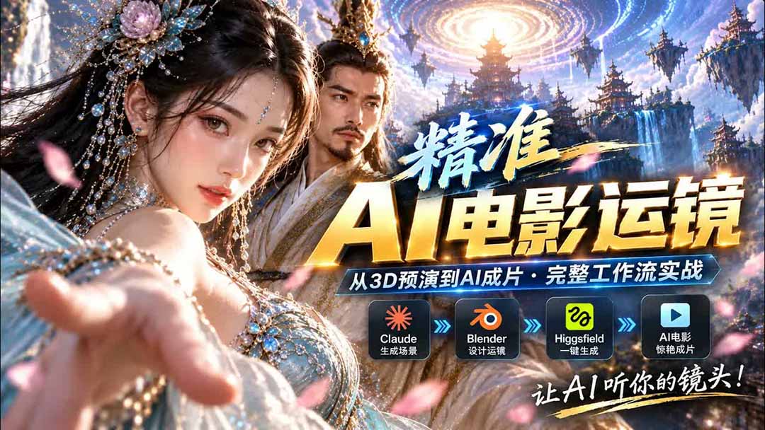 AI视频终于能精准运镜了！Claude + Blender + Higgsfield 免费插件实测福星网赚创业资源-网赚项目-副业赚钱-互联网创业-资源整合福星网赚资源