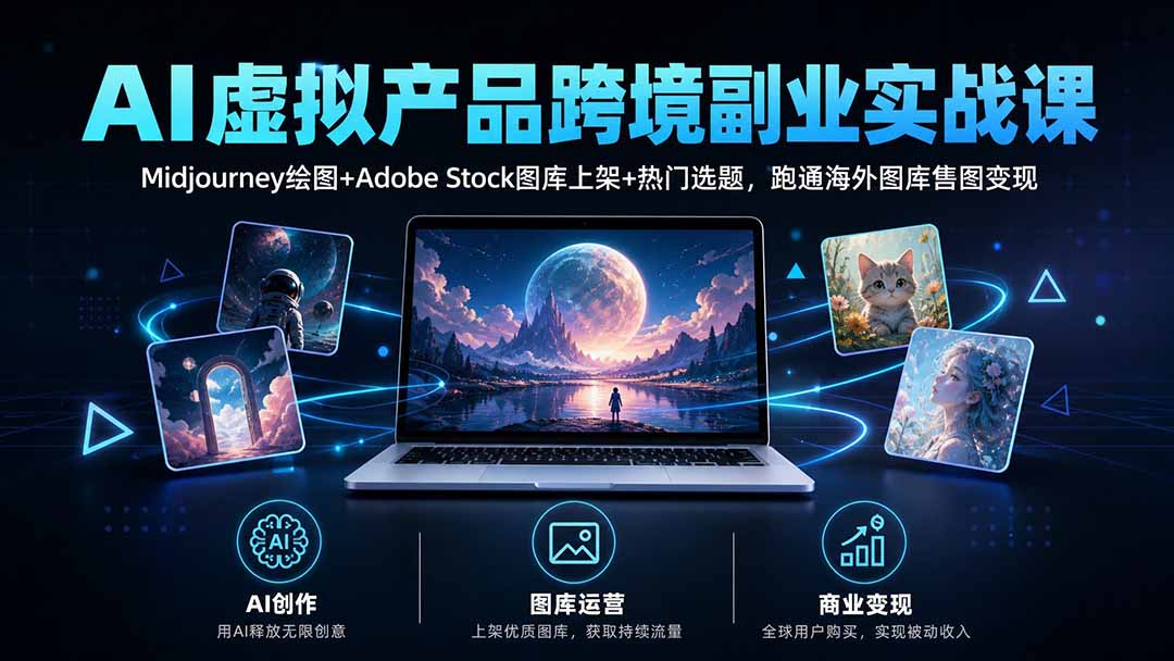 AI虚拟产品跨境副业实战课｜Midjourney绘图+Adobe Stock图库上架+热门选题，跑通海外图库售图变现-喜学网