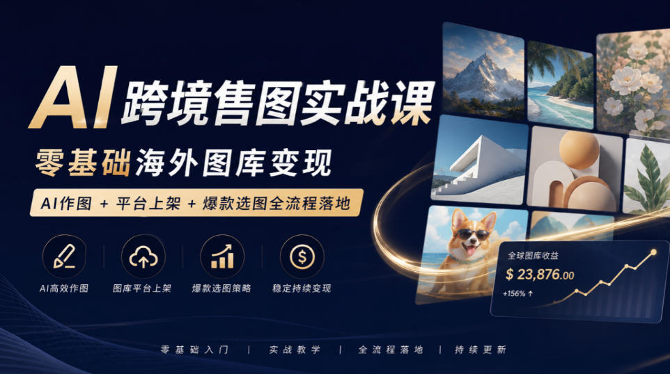 AI跨境售图实战课，零基础海外图库变现，AI作图+平台上架+爆款选图全流程落地-喜学网