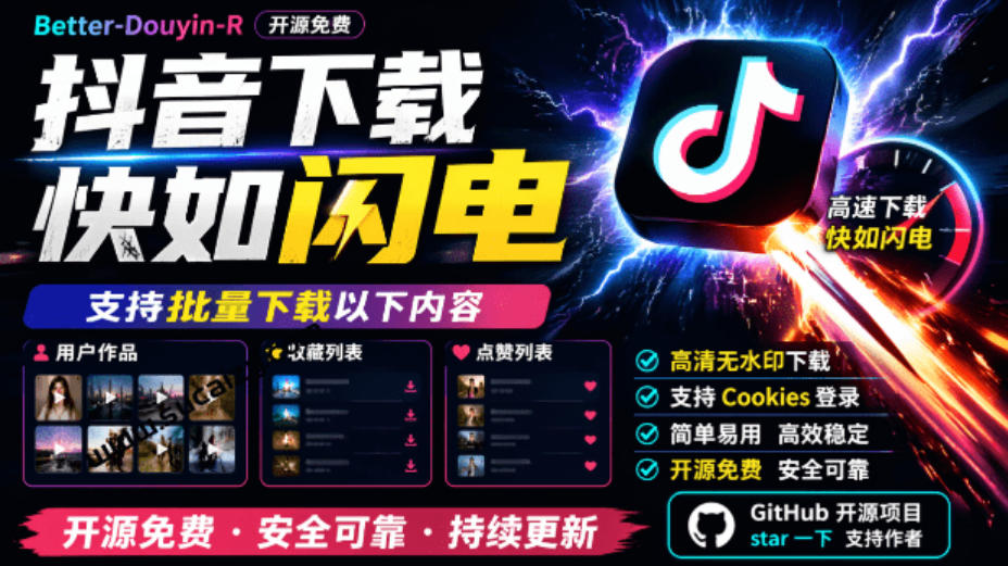 超级好用！抖音视频下载神器，支持批量下载用户作品收藏列表和点赞列表，开源完全免费Better-douyin-R-我爱发帖