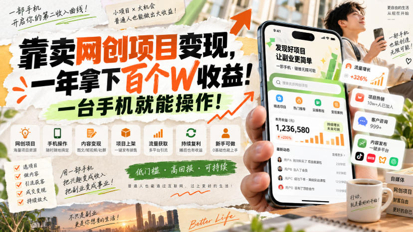 网创小程序虚拟资料变现，一年拿下百万收益，一部手机就可以做，0成本变现副业！-喜学网