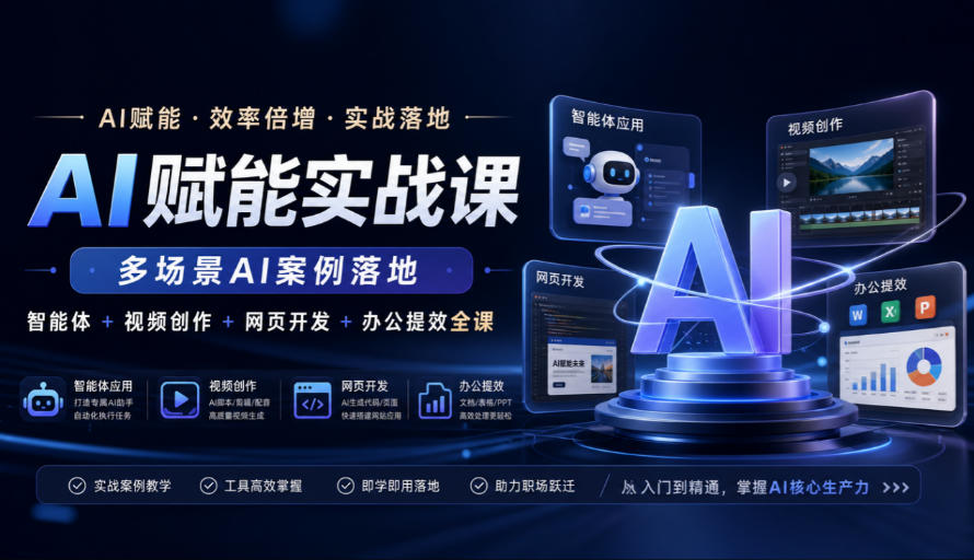 AI赋能实战课，多场景AI案例落地，智能体+视频创作+网页开发+办公提效全课-喜学网