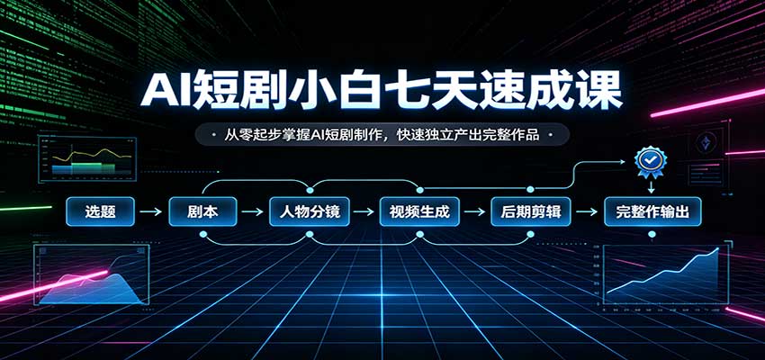 AI短剧小白七天速成课:从零起步掌握AI短剧制作,快速独立产出完整作品-旺仔资源库
