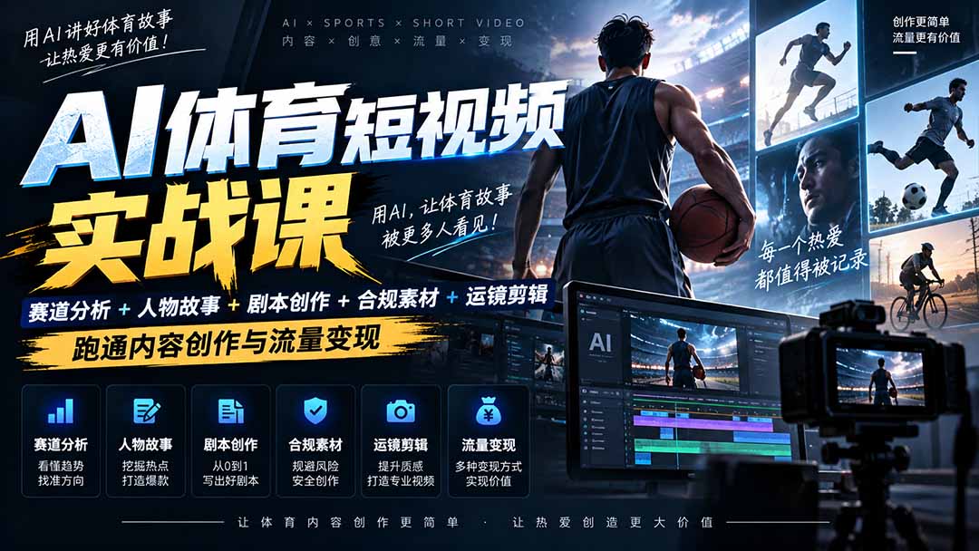 AI体育短视频赛道顶级玩法｜赛道分析+人物故事+剧本创作+版权处理+运镜剪辑，跑通流量变现-日赚1K+-星火轻创