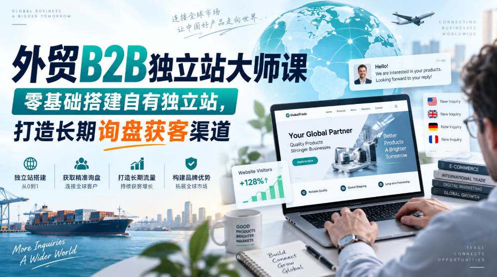 外贸B2B独立站大师课，零基础搭建自有独立站，打造长期询盘获客渠道-喜学网