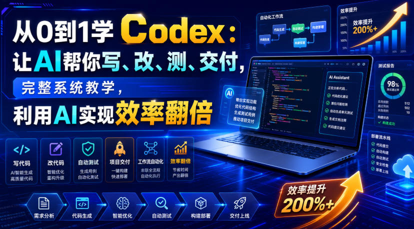 从0到1学Codex：让AI帮你写、改、测、交付，完整系统教学，利用AI实现效率翻倍(更新0918)福星网赚创业资源-网赚项目-副业赚钱-互联网创业-资源整合福星网赚资源