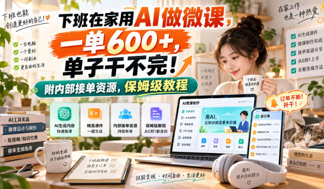 下班在家用AI做微课，一单600+，单子干不完！附内部接单资源，保姆级教程【揭秘】-喜学网