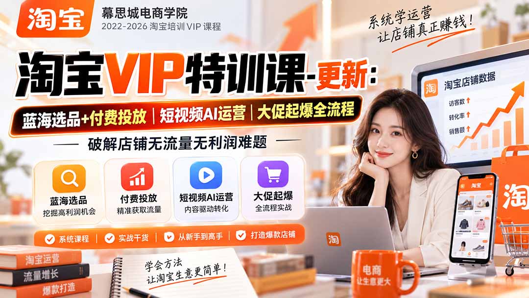 淘宝VIP特训课-更新0917：蓝海选品+付费投放｜短视频AI运营｜大促起爆全流程，破解店铺无流量无利润难题-喜学网