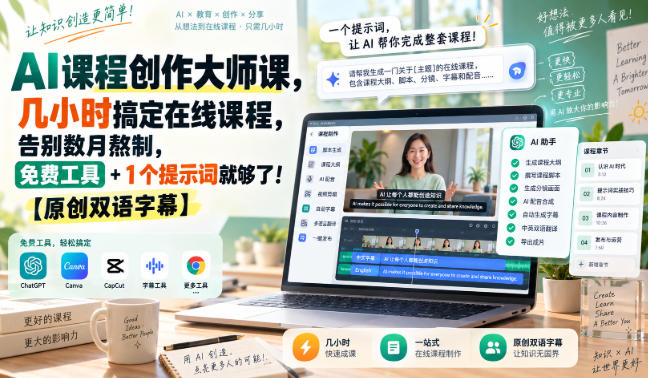 AI课程创作大师课，几小时搞定在线课程，告别数月熬制，免费工具+1个提示词就够了！【原创双语字幕】-喜学网