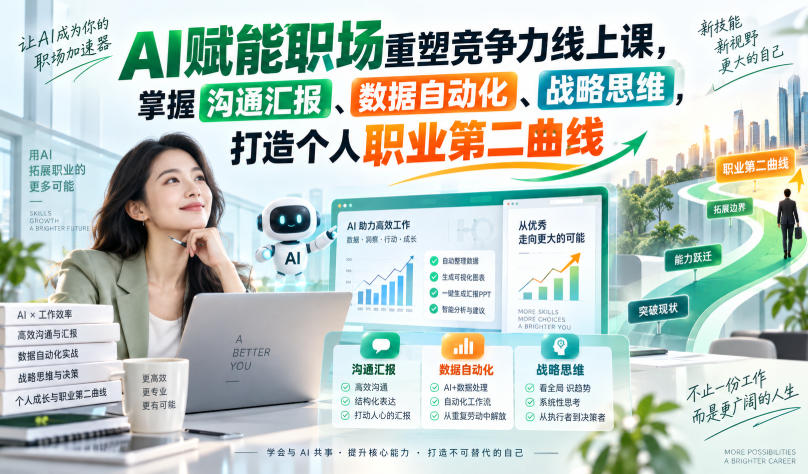 AI赋能职场重塑竞争力线上课，掌握沟通汇报、数据自动化、战略思维，打造个人职业第二曲线-喜学网