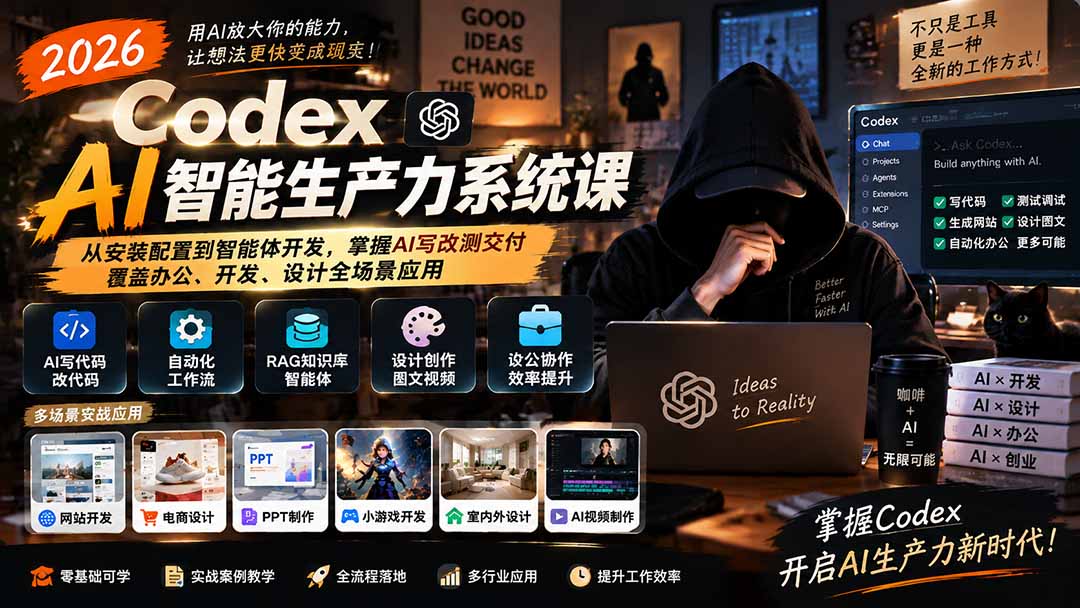 2026 Codex AI智能生产力系统课-更新｜从安装配置到智能体开发，掌握AI写改测交付，覆盖办公、开发、设计全场景应用福星网赚创业资源-网赚项目-副业赚钱-互联网创业-资源整合福星网赚资源