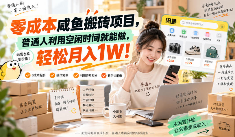 零成本咸鱼搬砖项目，普通人利用空闲时间就能做，轻松月入1W！【揭秘】-喜学网