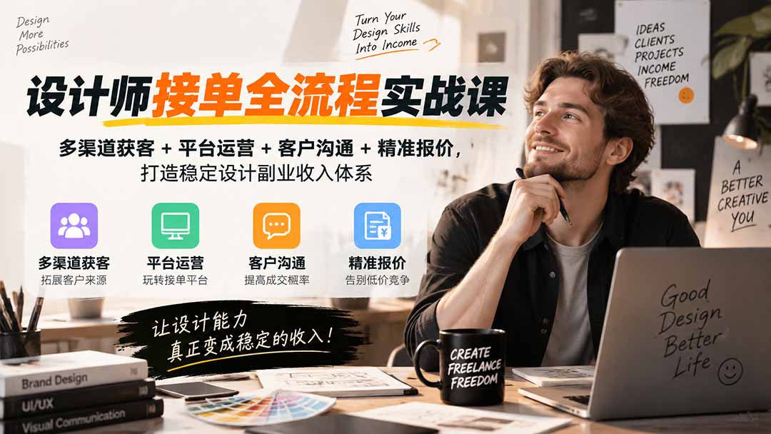 设计师接单全流程实战课-无水印｜多渠道获客+平台运营+客户沟通+精准报价，打造稳定设计副业收入体系-喜学网