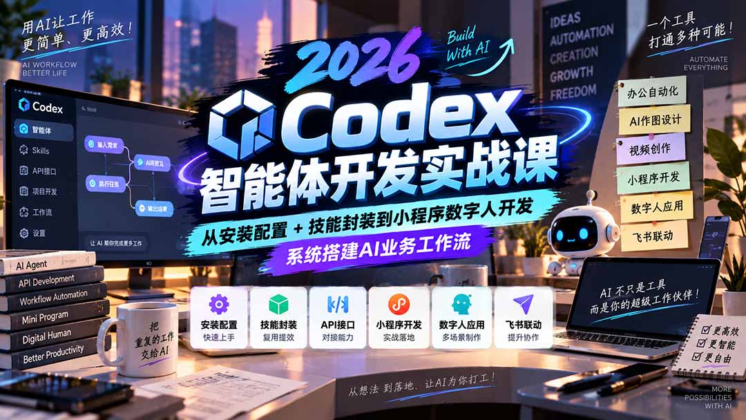 2026Codex智能体开发实战课:从安装配置+技能封装到小程序数字人开发,系统搭建AI业务工作流-喜学网