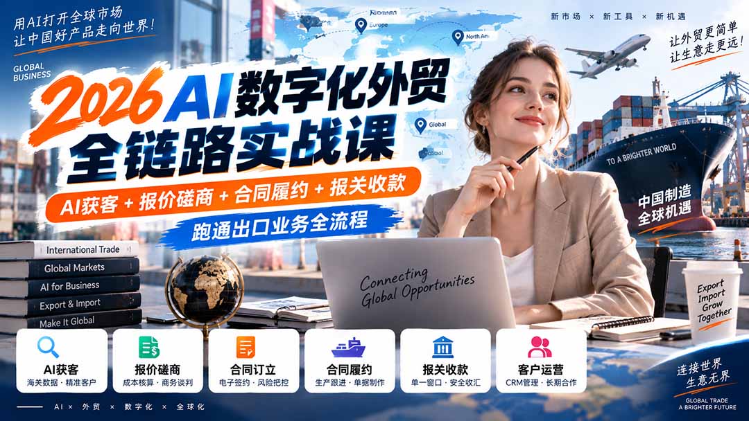 2026AI数字化外贸全链路实战课：AI获客+报价磋商+合同履约+报关收款，跑通出口业务全流程福星网赚创业资源-网赚项目-副业赚钱-互联网创业-资源整合福星网赚资源