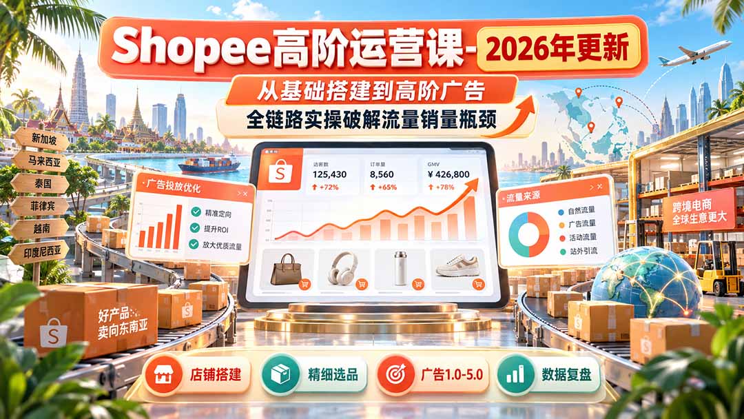 Shopee高阶运营课-更新9月,从基础搭建到高阶广告,全链路实操破解流量销量瓶颈-喜学网