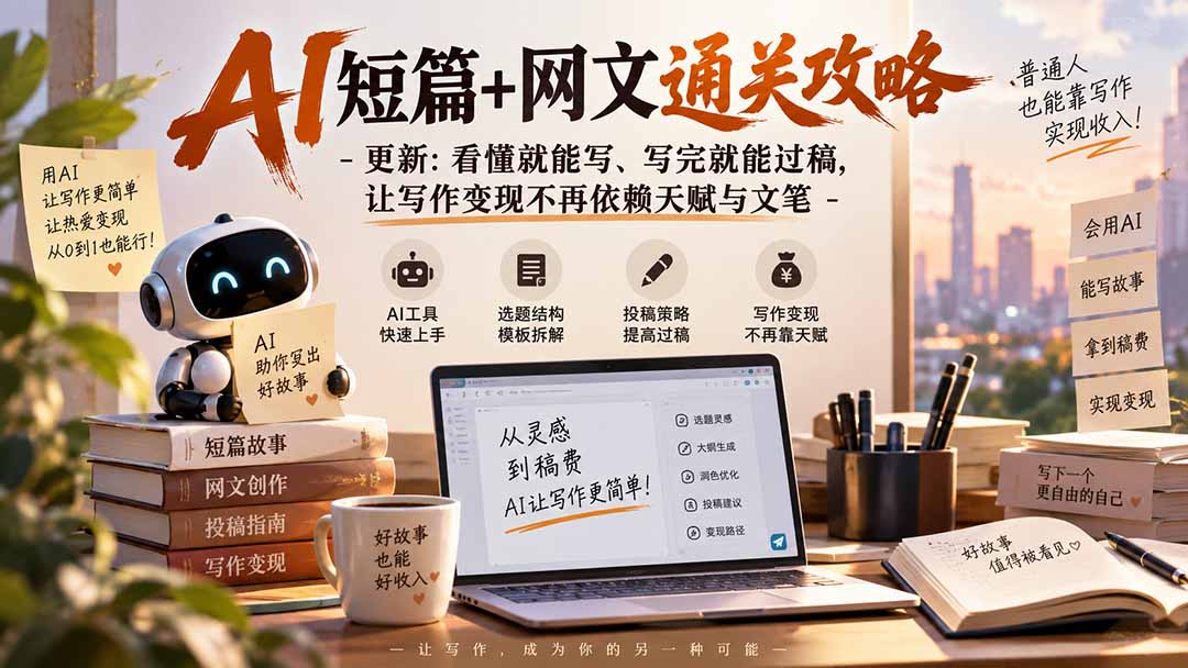 AI短篇+网文通关攻略-更新0921：看懂就能写、写完就能过稿，让写作变现不再依赖天赋与文笔-喜学网