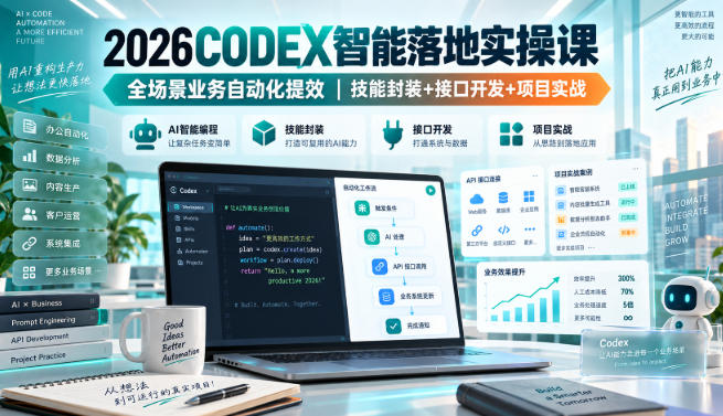 2026Codex智能落地实操课，全场景业务自动化提效，技能封装+接口开发+项目实战福星网赚创业资源-网赚项目-副业赚钱-互联网创业-资源整合福星网赚资源