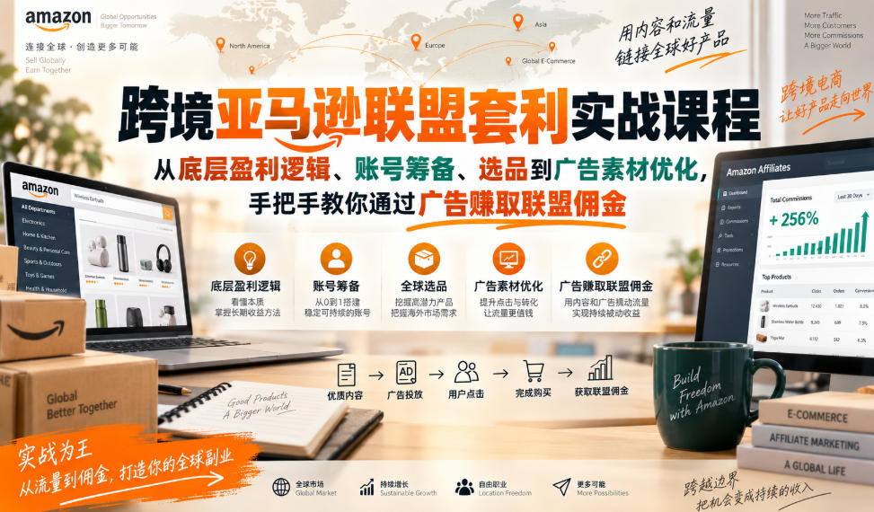 跨境亚马逊联盟套利实战课程，从底层盈利逻辑、账号筹备、选品到广告素材优化，手把手教你通过广告賺取联盟佣金-喜学网
